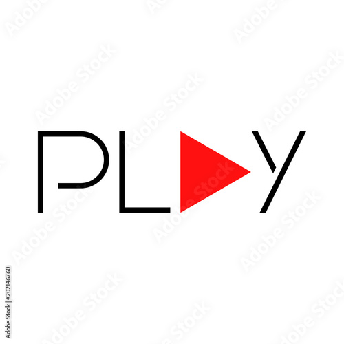 Tipografia PLAY con triángulo en negro y rojo