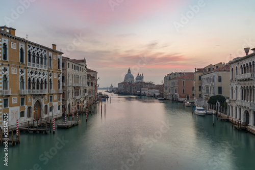 28 November 2015 Venice, italy, Canal grande with historical houses, gondole traditional boats and st may of health Basilica in background © Chiara Zeni