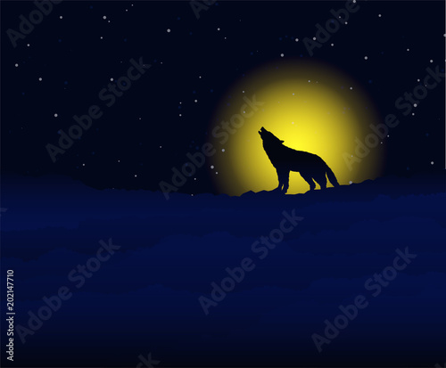 wolf howling at moonlight, Vector illustration concept. 