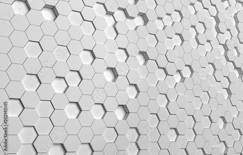 White hexagon 3D background texture. 3d rendering illustration. Futuristic abstract banner.