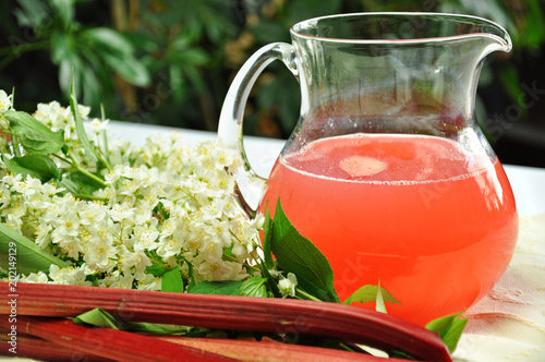 Rhubarb compote in glass jug