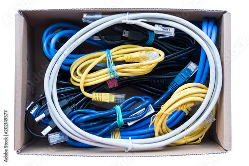 Wires, cords and cables are fixed in a box