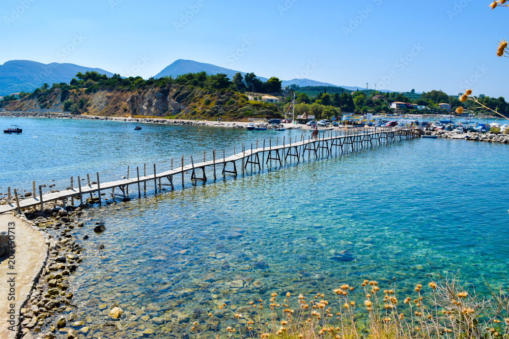 Bridge to the small island Cameo, Zakynthos, Greece.