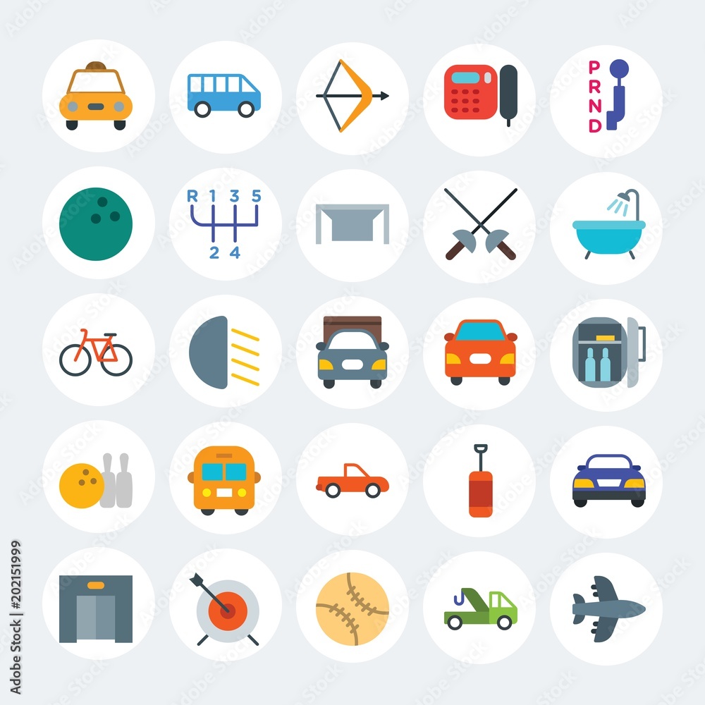 Modern Simple Set of transports, hotel, sports Vector flat Icons. Contains such Icons as  public,  bright,  dartboard, boxing,  team and more on white cricle background. Fully Editable. Pixel Perfect.