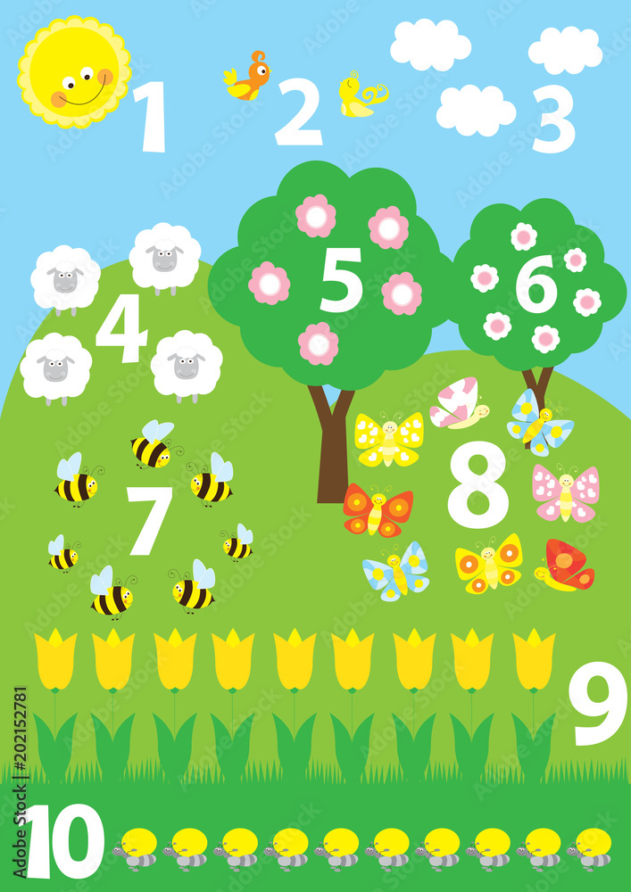 Plakat Plakat edukacyjny dla przedszkoli / przedszkoli o numerach 1-10