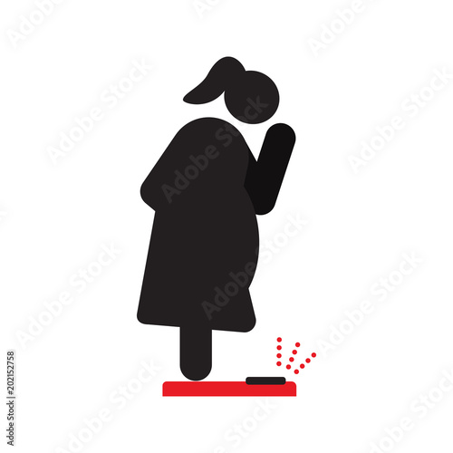 Fat woman standing on floor scales silhouette icon
