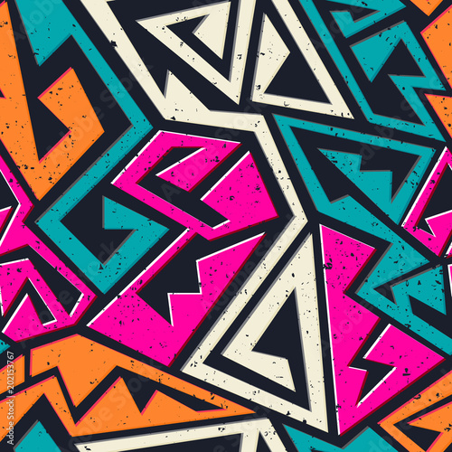 Graffiti geometric seamless pattern with grunge effect
