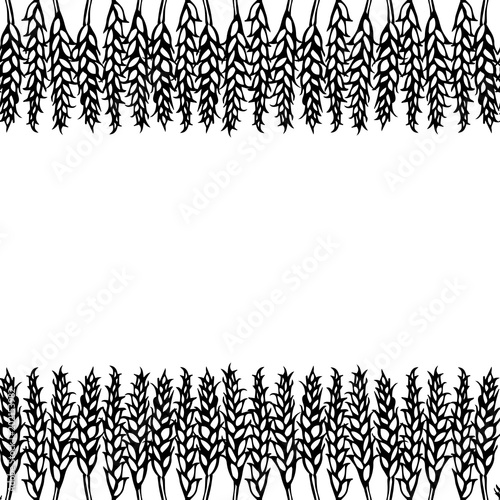 Ripe Wheat Spikelets Endless Brush. Border Ribbon of Malt with Space for Text. Farm Harvest Template. Realistic Hand Drawn Illustration. Savoyar Doodle Style.
