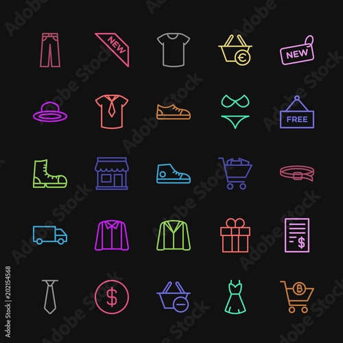 Modern Simple Colorful Set of clothes  shopping Vector outline Icons. Contains such Icons as  gift   holiday   blue  diagonal   footwear  web and more on dark background. Fully Editable. Pixel Perfect