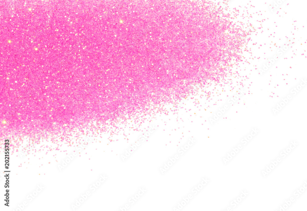 Beautiful pink glitter sparkle on white background, decoration, fashion, holidays