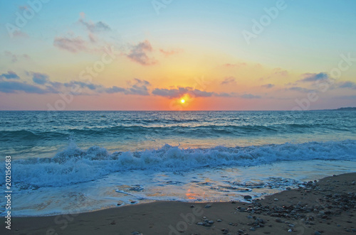 Colorful Sunset Sky Sea Beach Waves Landscape