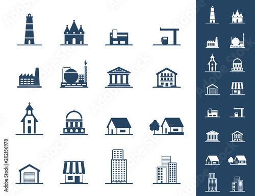 Building icons set. Vector