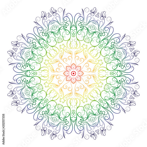 Beautiful rainbow mandala, lace. Mandala vector background white. Ethnic round ornament. EPS 10.