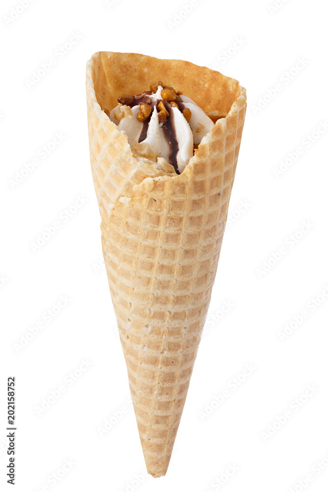 Ice cream in a cone isolated on white background. Ice cream in a cone isolated on white background.