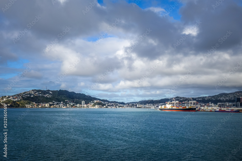 Wellington city view from the sea, New Zealand