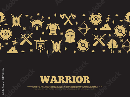 Vintage warrior background with mediewal knights silhouette icons