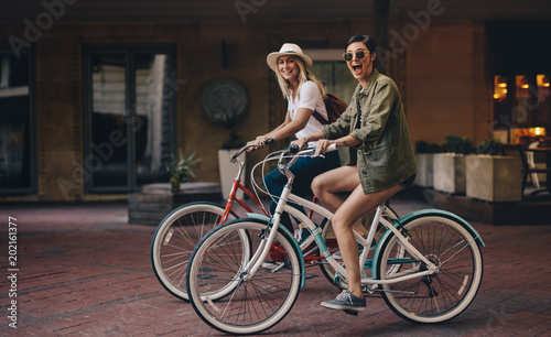 Friends enjoying their bike ride