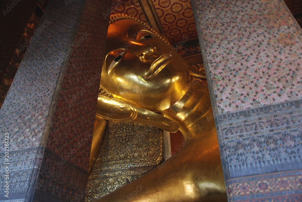 Wat Pho buddhist temple with Big golden statue of Reclining Buddha, Bangkok, Thailand