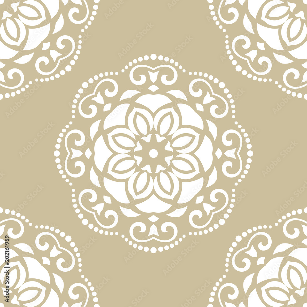 Floral white ornament. Seamless abstract classic background with flowers. Pattern with repeating elements Floral white ornament. Seamless abstract classic background with flowers. Pattern with repeating elements