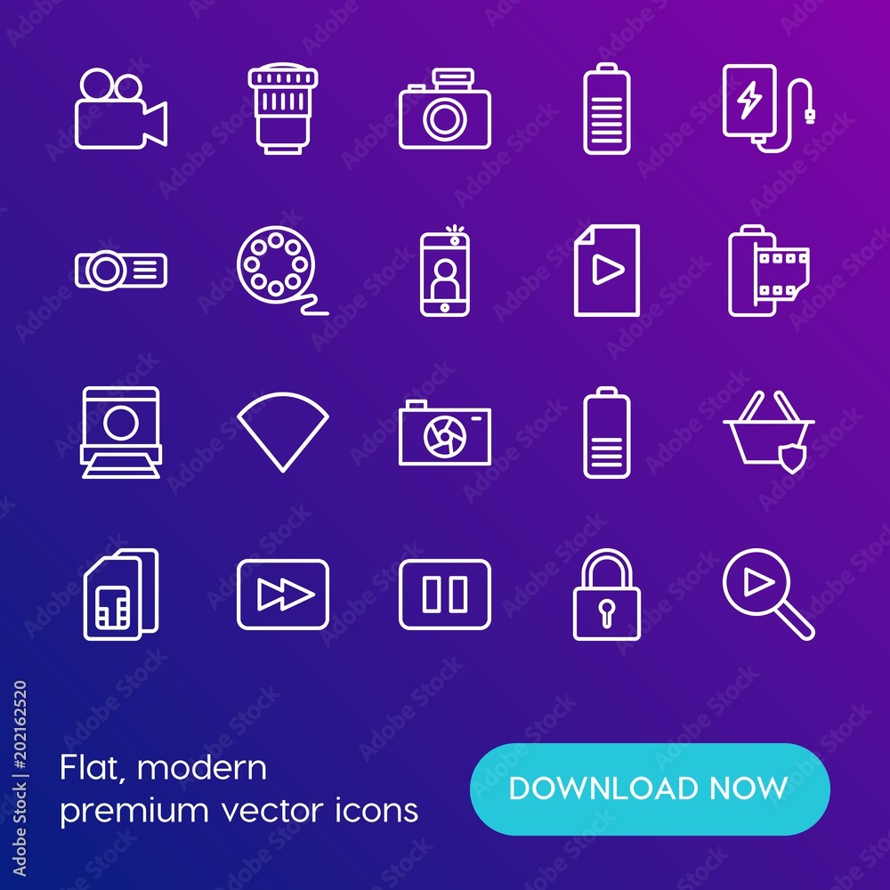 Modern Simple Set of mobile, security, video, photos Vector outline Icons. Contains such Icons as online, digital, internet, energy and more on gradient background. Fully Editable. Pixel Perfect. Modern Simple Set of mobile, security, video, photos Vector outline Icons. Contains such Icons as online, digital, internet, energy and more on gradient background. Fully Editable. Pixel Perfect.