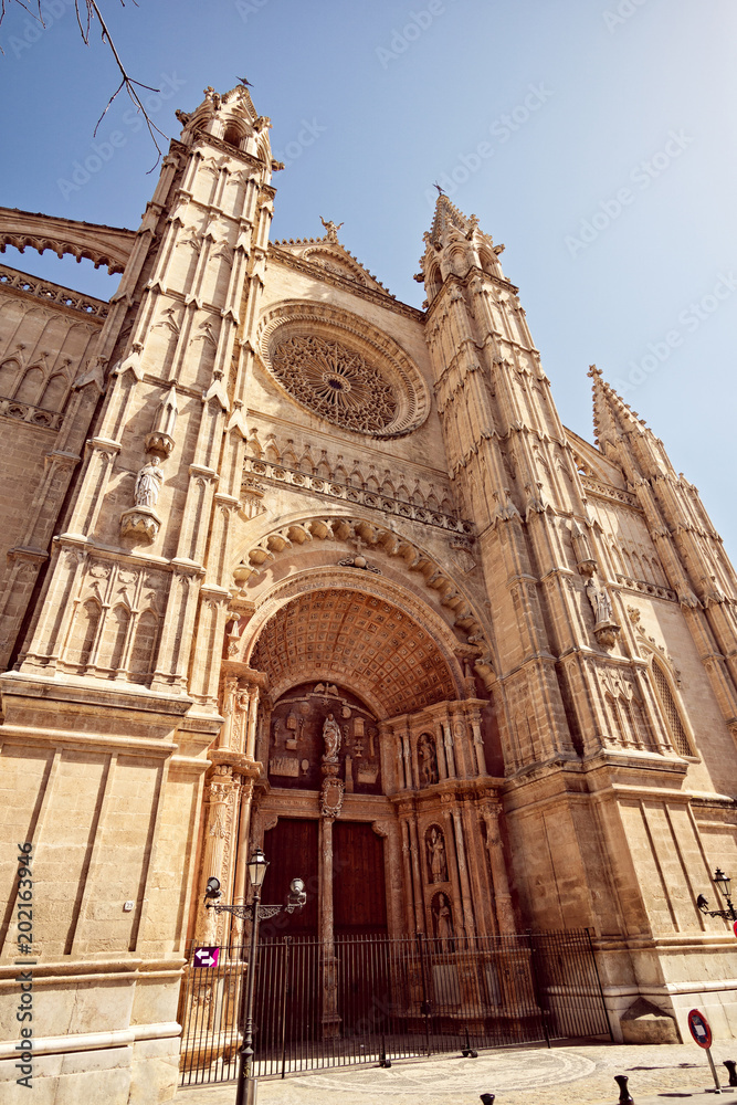 Entrance gate to the gothic Cathedral of Santa Maria of Palma 