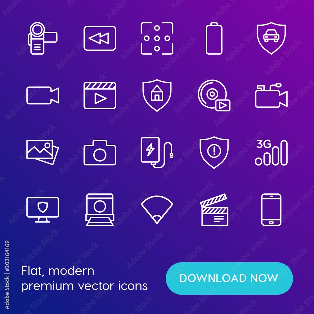 Modern Simple Set of mobile, security, video, photos Vector outline Icons. Contains such Icons as security, 3g, camera, car, wifi and more on gradient background. Fully Editable. Pixel Perfect. Modern Simple Set of mobile, security, video, photos Vector outline Icons. Contains such Icons as security, 3g, camera, car, wifi and more on gradient background. Fully Editable. Pixel Perfect.