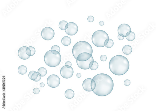 Fizzing air  or soap  bubbles on white  background.