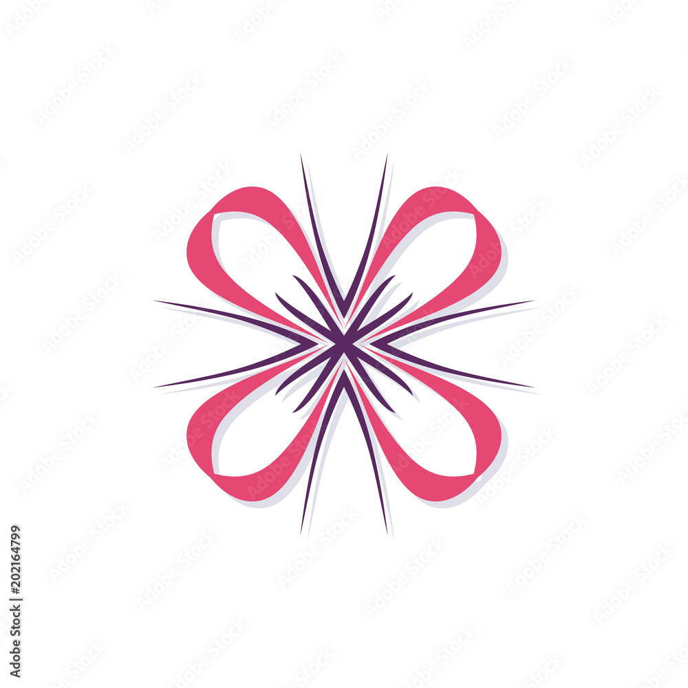 Abstract element in the form of a stylized four-petalled flower. A template for creating a plant type logotype. Eco style icon. Round dynamic simple element. Abstract element in the form of a stylized four-petalled flower. A template for creating a plant type logotype. Eco style icon. Round dynamic simple element.