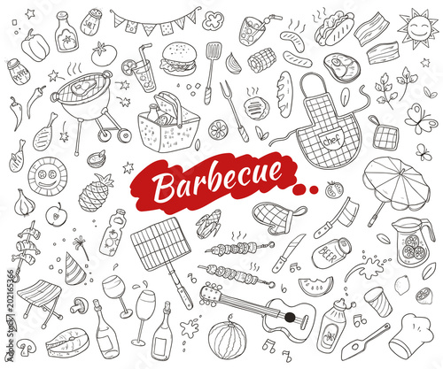 Sketch Barbecue Party Elements Set