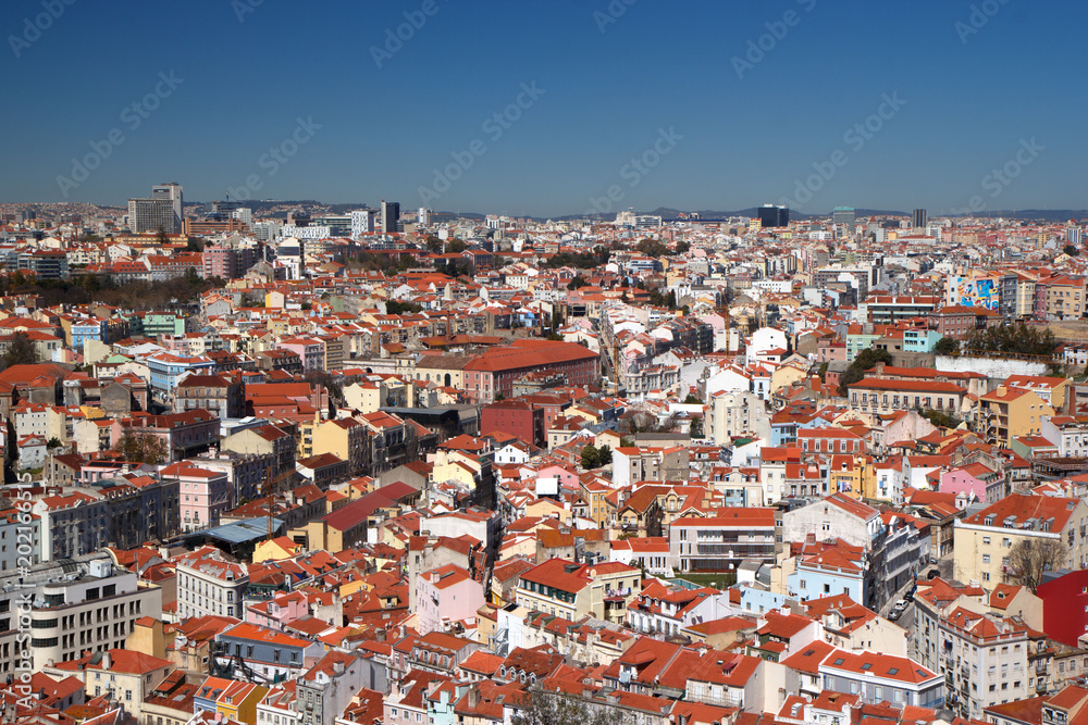 Panorama of the red roofs of the old town of Lisbon, Portugal