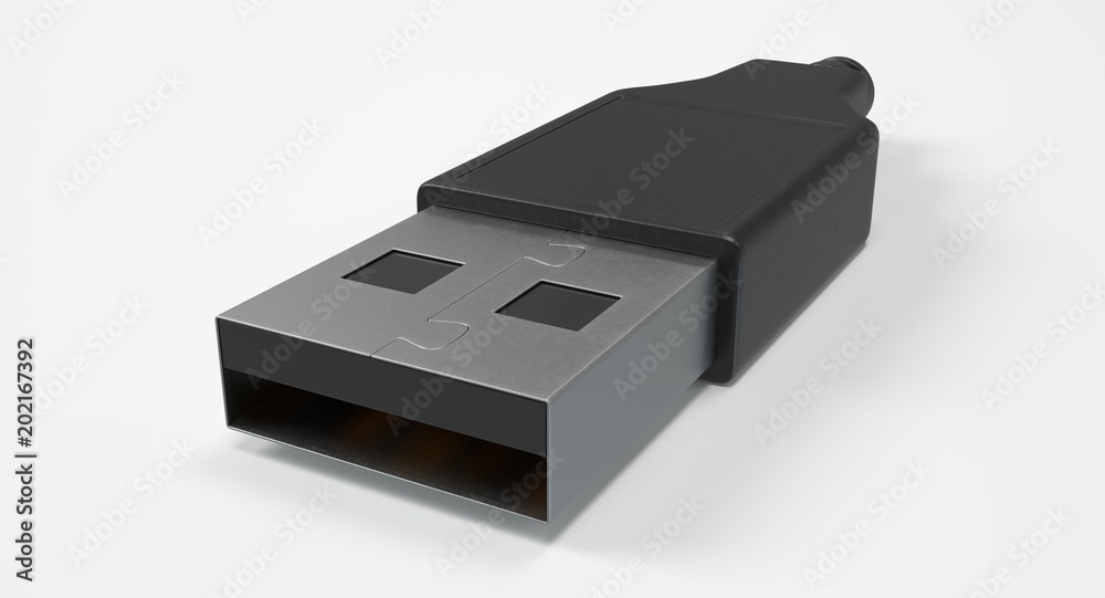3D rendering - set of power usb cables with micro-b, type-c and lightning connectors isolated on white background. 3D rendering - set of power usb cables with micro-b, type-c and lightning connectors isolated on white background.