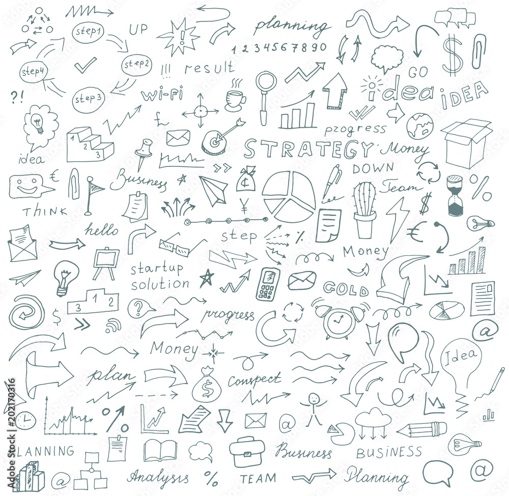 Vector doodles signs and symbols, hand-drawn on the topic of business Vector doodles signs and symbols, hand-drawn on the topic of business