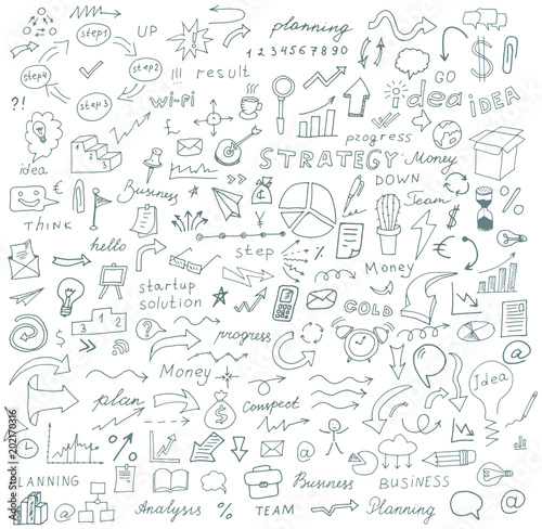 Vector doodles signs and symbols  hand-drawn on the topic of business