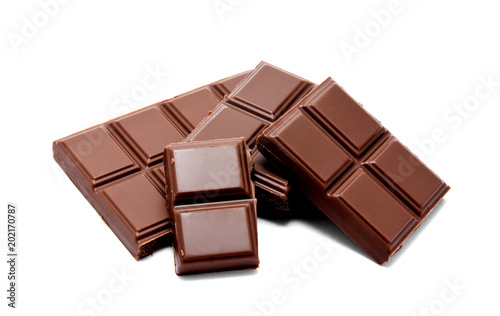 Dark milk chocolate bars stack isolated on a white