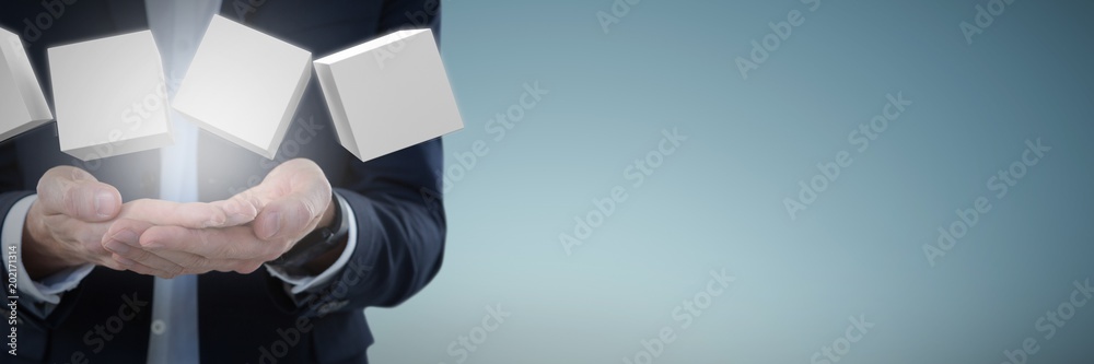 Obraz premium Composite image of businessman presenting object