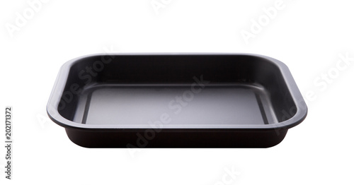 Empty baking tray for pizza close up isolated. Top view horizontally.