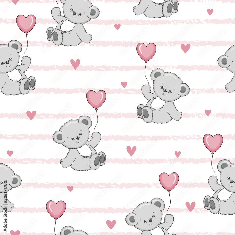Cute cartoon Teddy bears with balloons seamless pattern. Vector baby background. Cute cartoon Teddy bears with balloons seamless pattern. Vector baby background.