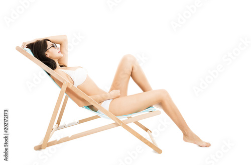 beautiful bikini young woman in lounge chair