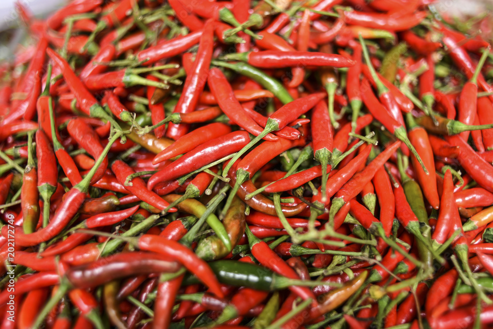 Chili peppers, a pile of red chili peppers Chili peppers, a pile of red chili peppers