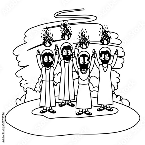 apostles group pentecost in the camp vector illustration design