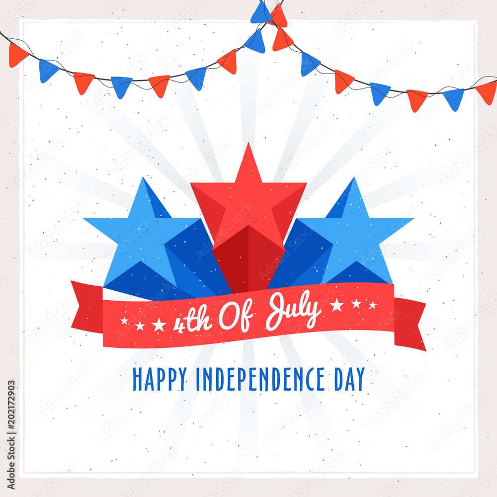 4th of July, Independence Day celebration concept with 3D Stars on rays background.