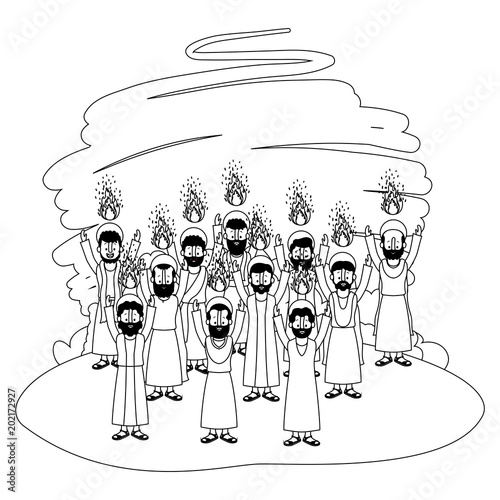 apostles group pentecost in the camp vector illustration design