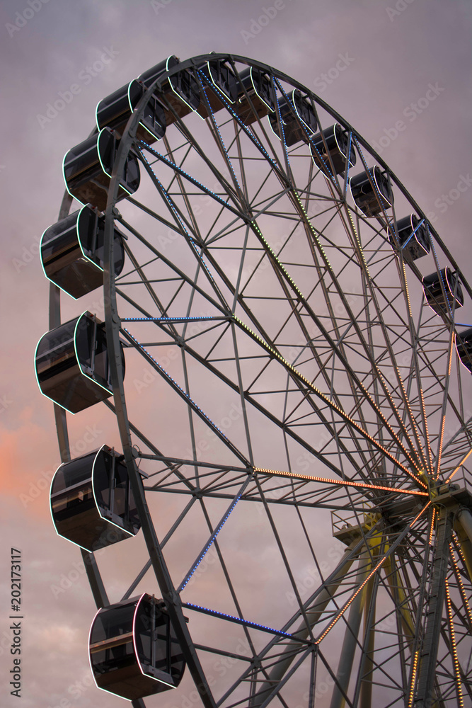 Famous ferris wheel. Under view of ferris wheel. Famous ferris wheel. Under view of ferris wheel.