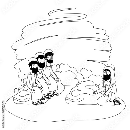 jesuschrist praying with apostles biblical scene vector illustration design