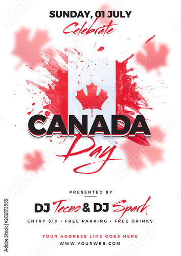 Happy Canada Day celebration concept with maple leaf on shiny background.