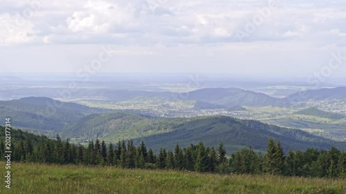 Panorama of Carpathian mountains in summer sunny day photo