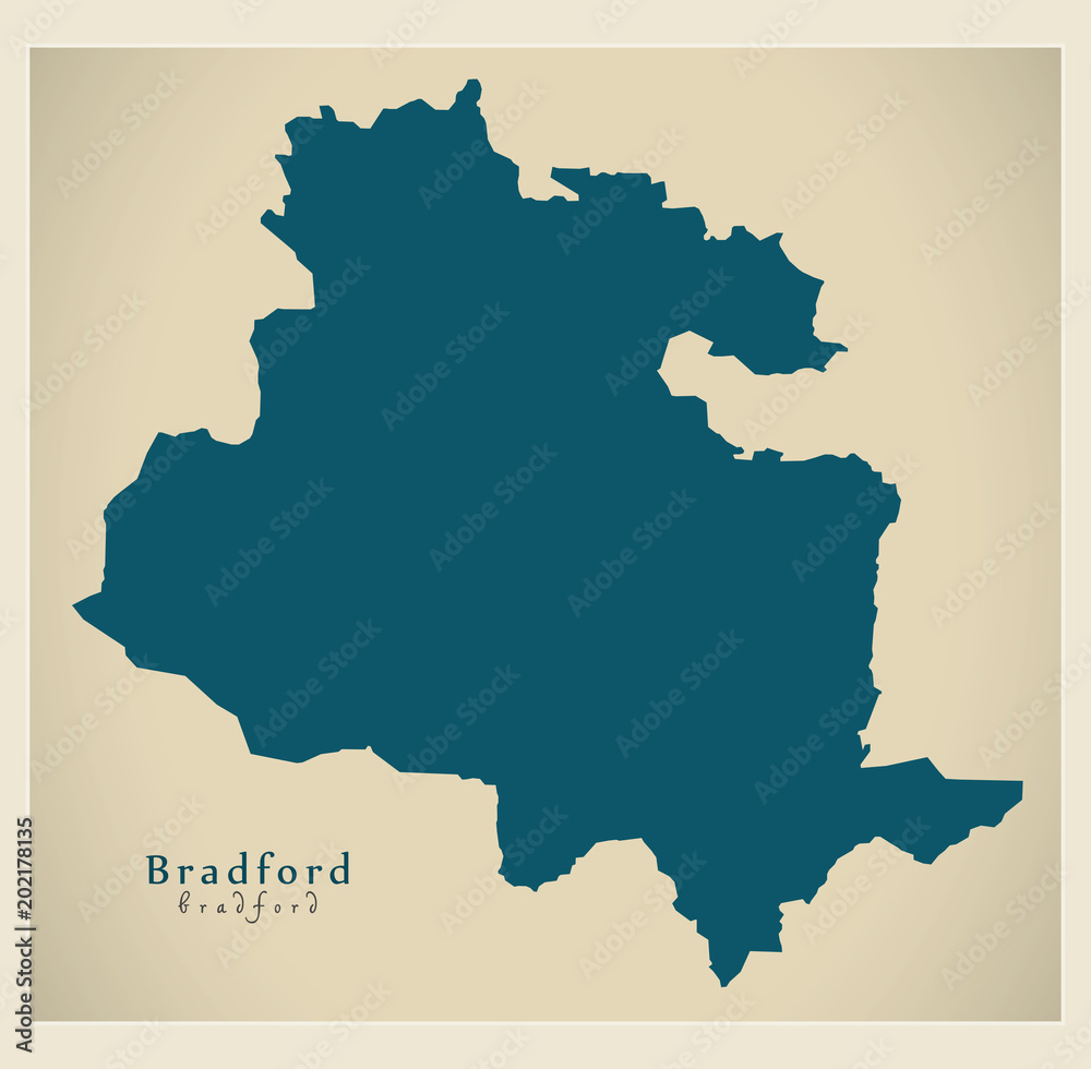 Modern City Map - Bradford city of England UK
