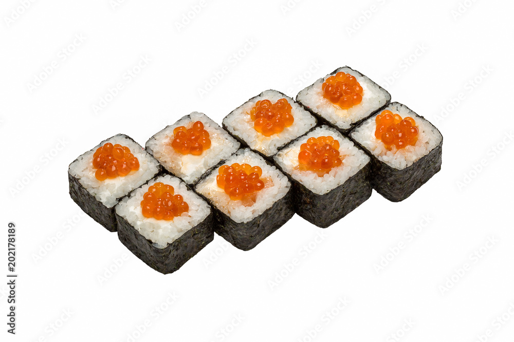Japanese cuisine, sushi rolls on a white background isolated, close-up. Japanese cuisine, sushi rolls on a white background isolated, close-up.