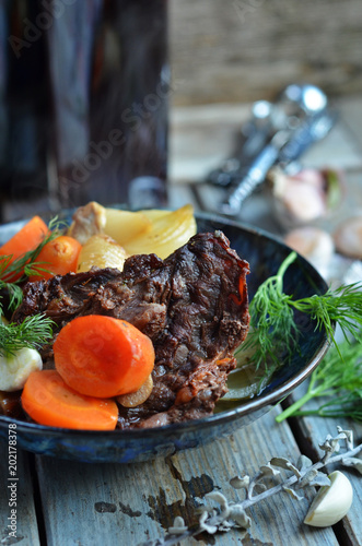 Roasted beef cheeks with carrots