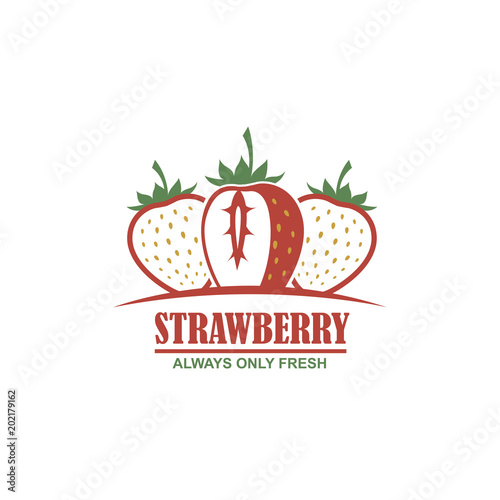 colorful emblem of strawberries on white background